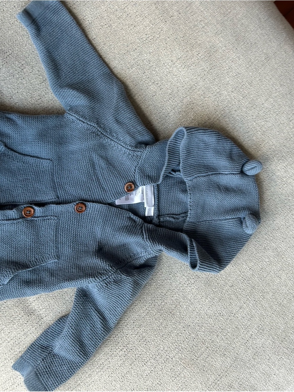 Cozy Hooded Knit Baby Jacket in Blue with Ear Detail